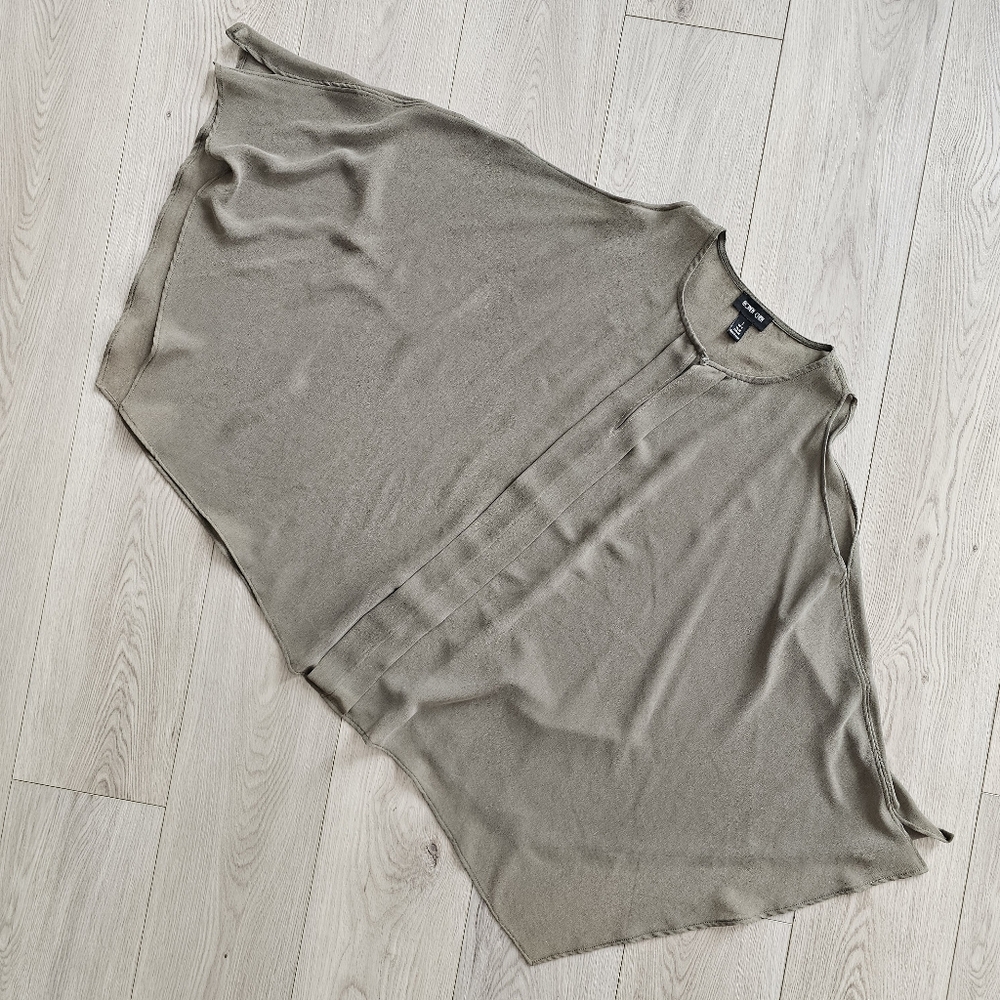 Ronen Chen Lagenlook Open Shoulder Draped Sheer Batwing Tunic in Neutral Taupe